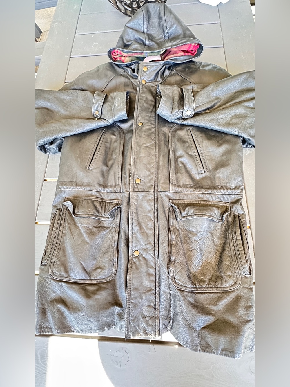 vintage 1990s IOU Leather Collection  genuine leather hooded parka coat Sz M - Picture 6 of 14